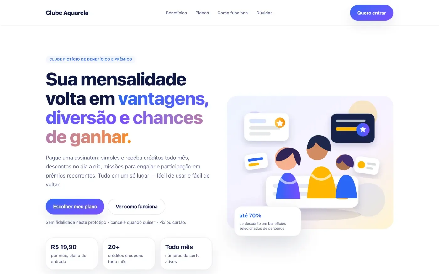 Exemplo de site promocional white-label (desktop e mobile)